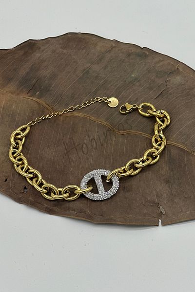Hobimos Luxury Steel Bracelet with Oval Zirconia