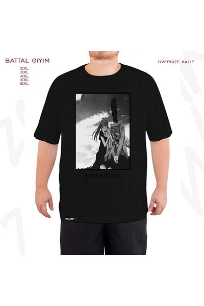 ZOKAWEAR Υπερμεγέθη Μαύρο T-Shirt με στάμπα Goodnight Punpun