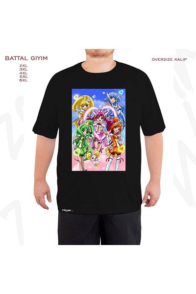 ZOKAWEAR Oversize Precure Smile Printed Battal (Bol) Mold Μαύρο T-Shirt