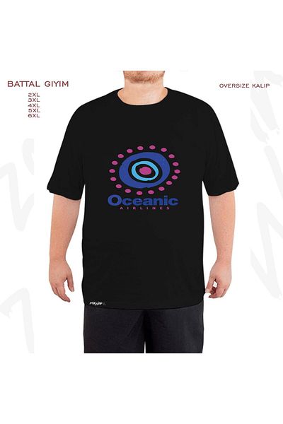 ZOKAWEAR Oceanic Airlines Vintage Lost Printed - Μαύρο T-Shirt με μεγάλη εφαρμογή