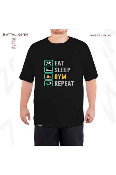 ZOKAWEAR Оверсайз черна тениска с принт Gym Eat Sleep Repeat