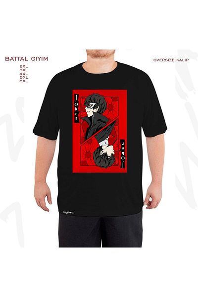 ZOKAWEAR Μαύρο μπλουζάκι Oversize Persona 5 Joker Card με στάμπα μεγάλου μεγέθους (Bol)