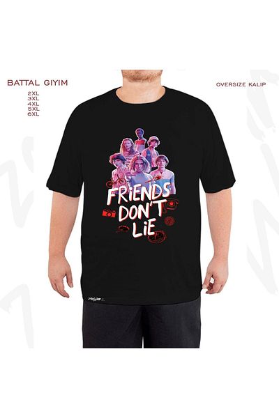 ZOKAWEAR Stranger Things Black Oversize T-Shirt - Friends Dont Lie Printed