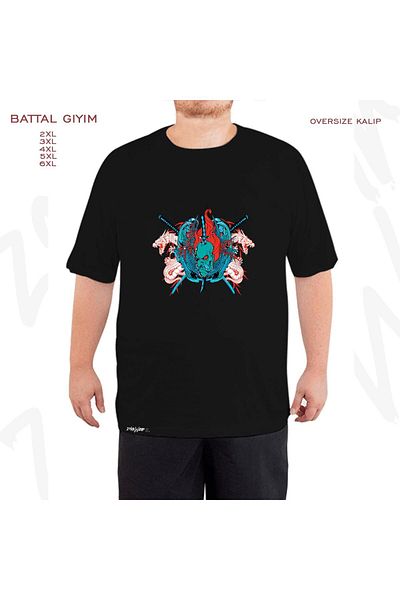 ZOKAWEAR Μαύρο μπλουζάκι με στάμπα Samurai Oversize Battal (Bol) Mold