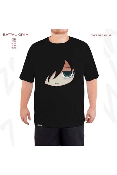 ZOKAWEAR Υπερμεγέθη μαύρο μπλουζάκι με στάμπα Kuroki Tomoko Battal (Bol)