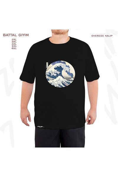 ZOKAWEAR Υπερμεγέθη Great Wave Off Of Kanagawa Printed Battal (Bol) Mold Μαύρο T-Shirt