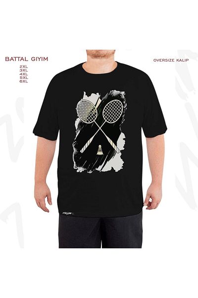 ZOKAWEAR Μαύρο μπλουζάκι μεγάλου μεγέθους Badminton Special v2 με στάμπα μεγάλου μεγέθους (Bol)