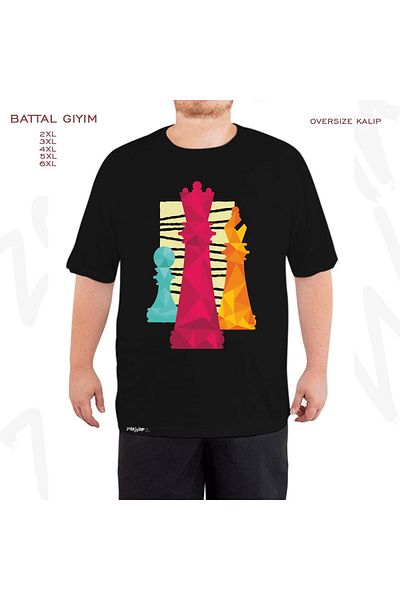 ZOKAWEAR Μαύρο μπλουζάκι με τυπωμένο παιχνίδι σκακιού μεγάλου μεγέθους