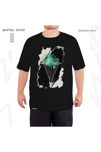 ZOKAWEAR Μαύρο μπλουζάκι Oversize Paragliding Paragliding B Printed Battal (Bol) Mold
