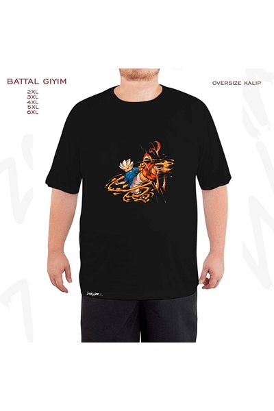 ZOKAWEAR Oversize Inazuma Eleven Axel Blaze Printed Battal (Μεγάλο) Μαύρο T-Shirt