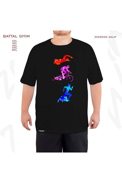 ZOKAWEAR Tricou negru oversize Triathlon v2 Printed Battal (Bol) Mold