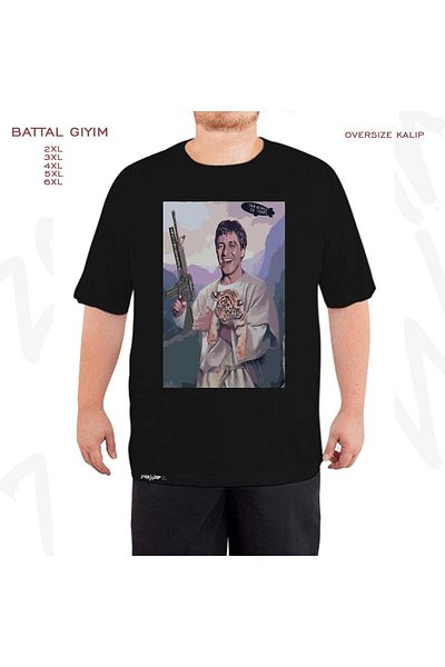 ZOKAWEAR Oversize Scarface Art Printed Battal (Bol) Mold Μαύρο T-Shirt