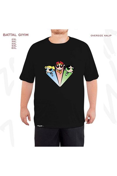 ZOKAWEAR Υπερμεγέθη Powerpuff girls2 Μαύρο μπλουζάκι με στάμπα μεγάλου μεγέθους
