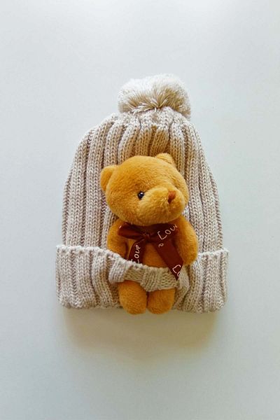 MYZİ STORE Pompom Beret with Teddy Bear