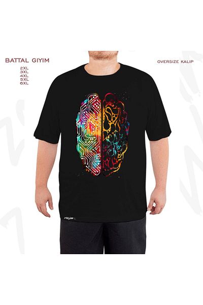 ZOKAWEAR Μαύρο μπλουζάκι υπερμεγέθους τεχνητής νοημοσύνης με στάμπα μεγάλου μεγέθους (πολύ)
