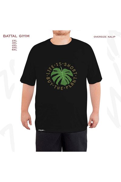 ZOKAWEAR Oversize Life Is Short Αγοράστε το φυτό με στάμπα μεγάλου μεγέθους (πολύ) μαύρο μπλουζάκι