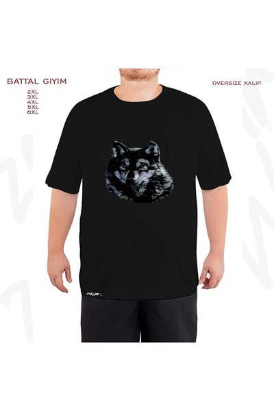 ZOKAWEAR Oversize Wolf Printed Unisex Μαύρο T-Shirt με στάμπα μεγάλου μεγέθους
