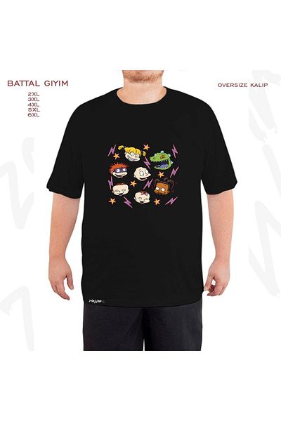 ZOKAWEAR Tricou oversize Rugrats Lightening Stars imprimat Battal (Bol) Mold negru