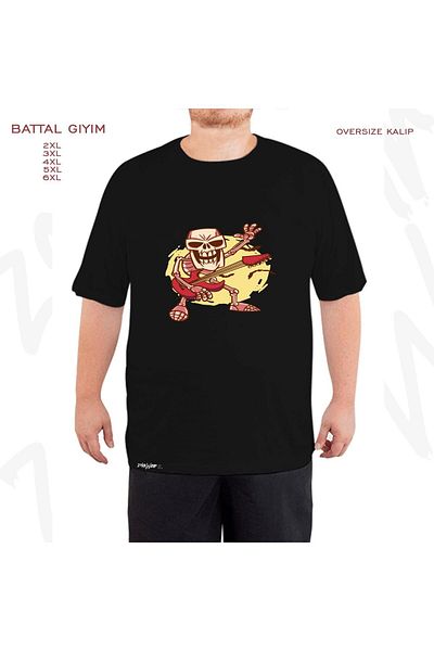 ZOKAWEAR Μαύρο μπλουζάκι μεγάλου μεγέθους Rock N Roll Music Printed Battal (Bol) Mold