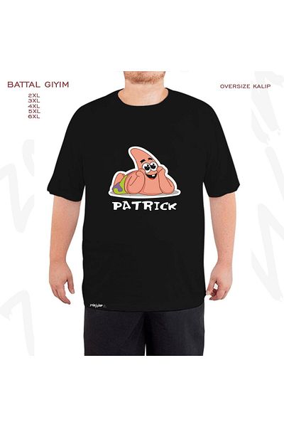 ZOKAWEAR Μαύρο μπλουζάκι Oversize Sunger Bob Patrick με στάμπα μεγάλου μεγέθους (Bol)