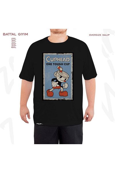 ZOKAWEAR Μαύρο μπλουζάκι Oversize Cuphead Printed Battal (Bol) Mold
