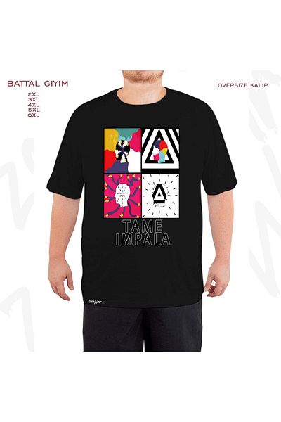 ZOKAWEAR Υπερμεγέθη αφίσα Tame Impala Printed Battal (Bol) Mold Μαύρο T-Shirt