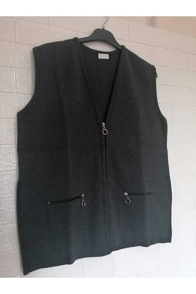 anne moda ankara Steel knitted, V-neck, ZIPPERED 2-pocket short vest