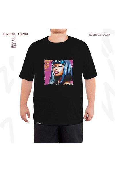 ZOKAWEAR Υπερμεγέθη Nicki Minaj Printed Battal (Bol) Μαύρο T-Shirt
