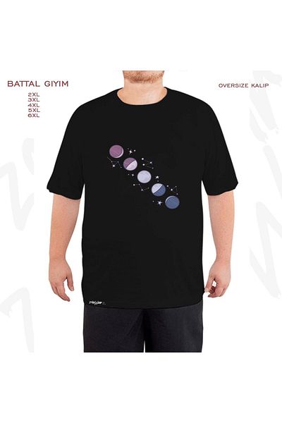 ZOKAWEAR Μαύρο μπλουζάκι Oversize Moon Phases And Stars με στάμπα μεγάλου μεγέθους