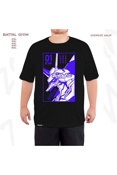 ZOKAWEAR Oversize Eva 01 Evangelion Printed Battal (Bol) Mold Μαύρο T-Shirt