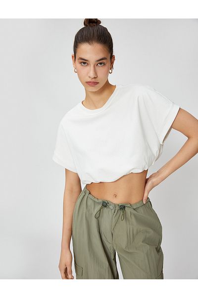 Koton Crop tričko Crew Neck Krátký rukáv Elastický pas
