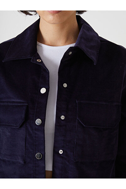 LC Waikiki Navy Blue Velvet Women's Shirt Jacket