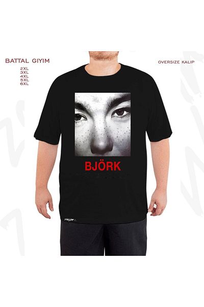 ZOKAWEAR Oversize Bjork Printed Battal (Bol) Mold Μαύρο T-Shirt