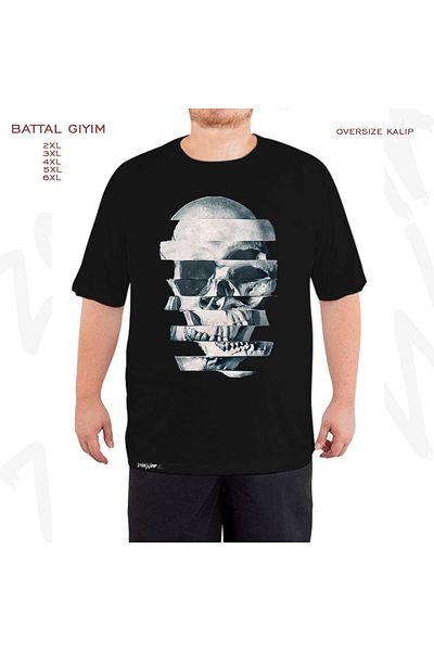 ZOKAWEAR Oversize Glitch Skull Mono Printed Oversize (Bol) Μαύρο T-Shirt