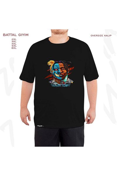 ZOKAWEAR Μαύρο μπλουζάκι Oversize Travis Scott με πολύχρωμο σχέδιο με στάμπα μεγάλου μεγέθους