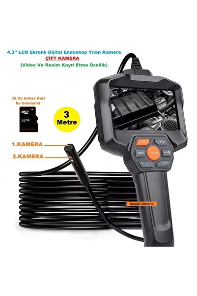 Hesapli Alisveris 4.3'' LCD Ekranlı Dijital Endoskop Yılan Kamera ÇİFT KAMERA...