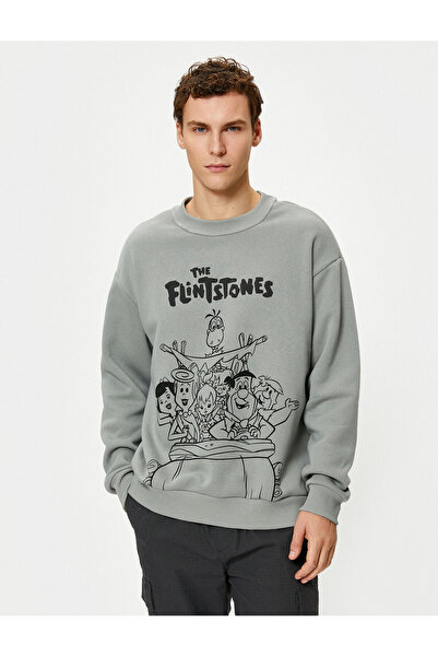 Koton Flintstones Crew Neck Sweat Comfortable Cut Εκτυπωμένο με άδεια χρήσης