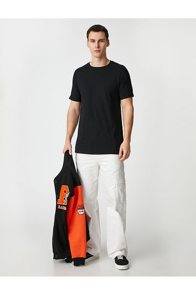 Koton T-Shirt με λαιμόκοψη με υφή κοντό μανίκι Slim Fit