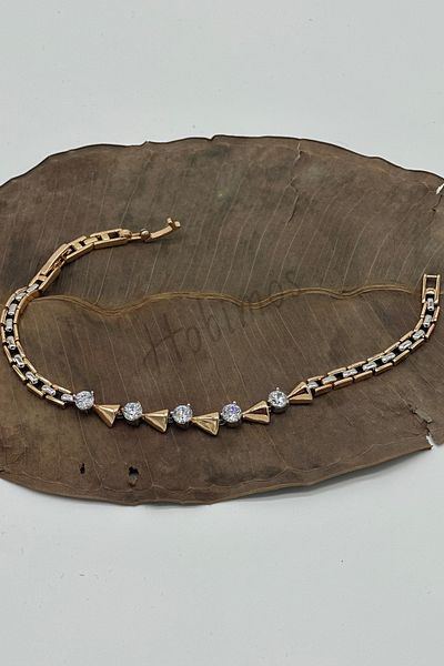 Hobimos Oval Zircon Stone Triangle Model Gold Color Steel Bracelet