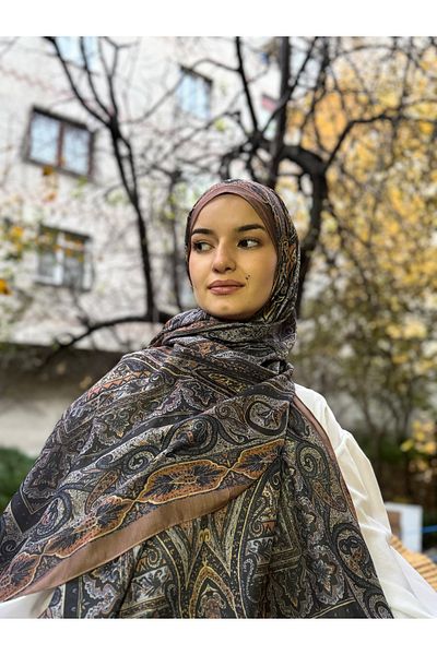 shalby Camellia Patterned Soft Cotton Shawl - Salmon and Brown