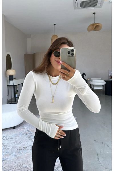 BE CHİC Women's Crew Neck Finger Snap Oys Fabric Cotton Soft Touch Blouse Oy2000