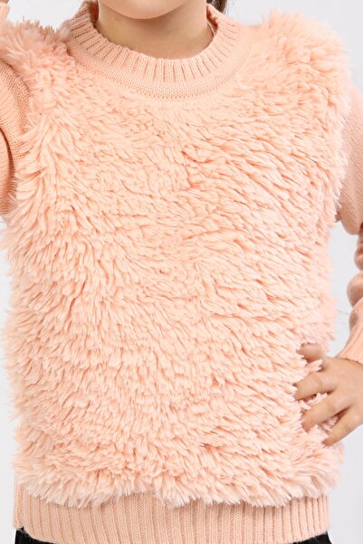 Cloudy Kids Pulover tricotat pentru fete cu gât roșu cu Welsoft în față