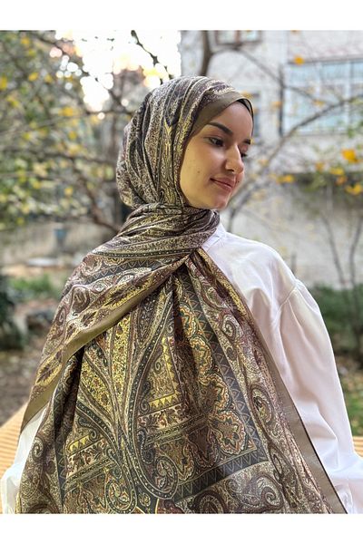 shalby Green Cotton Soft Shawl - Hijab Camellia Pattern