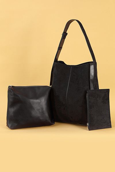 POLOGRAND London Luxury Soft Suede - Large Size Handbag and Shoulder Bag with Makeup Bag and Wallet