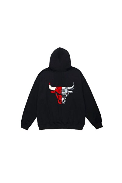 MarkaTurko سويت شيرت بقلنسوة أسود بتصميم مخصص من Bulls للجنسين 1005