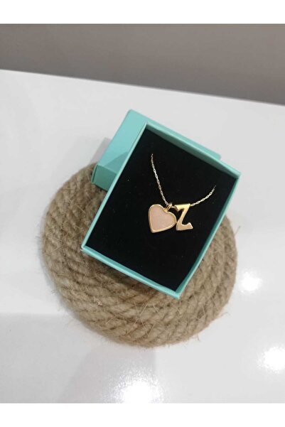 Judas Takı Beige Heart Letter Necklace, Initial Letter Necklace