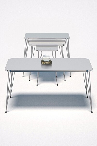 pazarella Zigon Sehpa Kr Ve Orta Sehpa Kr Set Gümüş Beyaz Tel