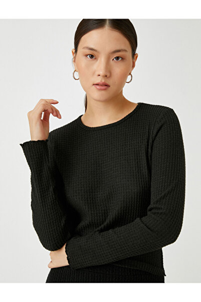 Koton Tricou cu mânecă lungă și decolteu cu nervuri