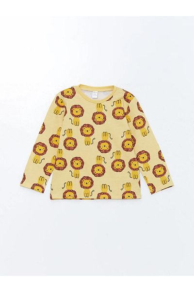 LC Waikiki Lcw Baby Yellow Crew Neck Long Sleeve Printed Baby Boy Pajamas Set