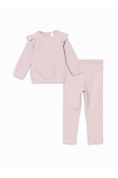 LC Waikiki Lcw Baby Pink Crew Neck Printed Long Sleeve Girls Pajamas Set